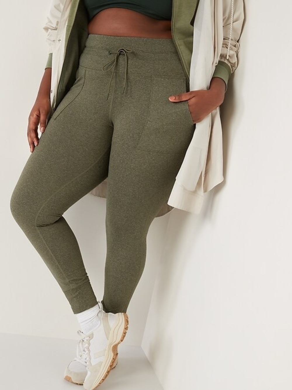 High-Waisted CozeCore Jogger Leggings in Heathered Green